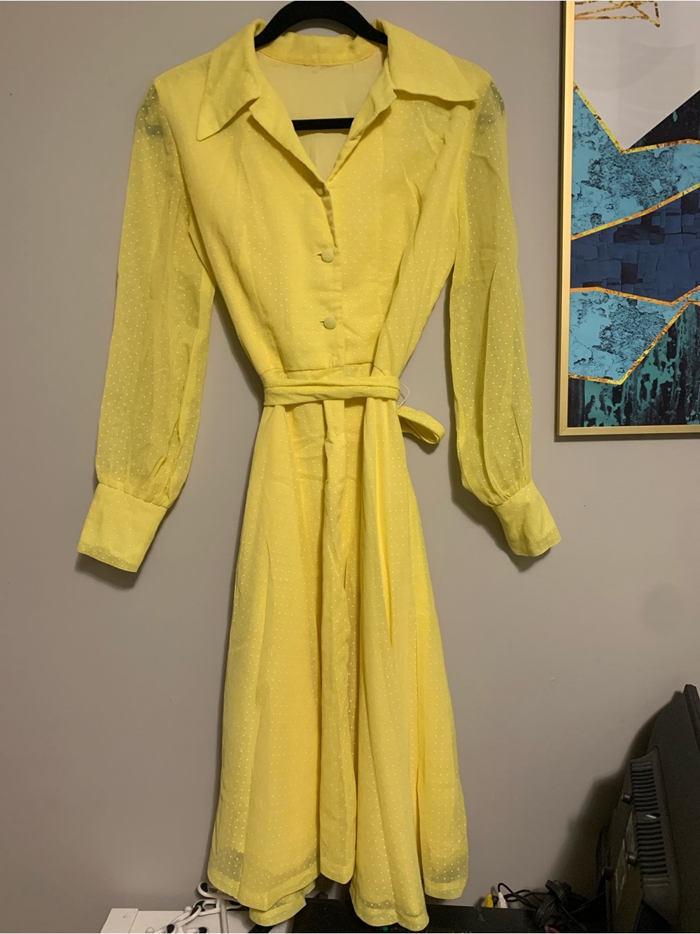 Vintage, handmade Polka Dot Dress in Bright Yellow